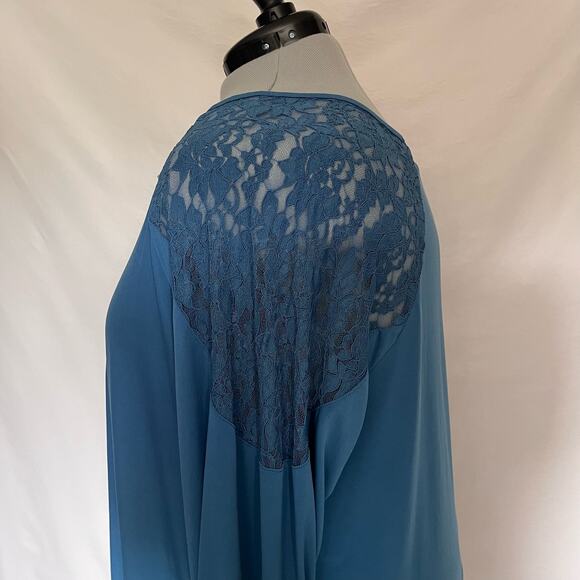 Torrid Lace Shoulder Popover Womens Top 4X Teal Romantic Boho Flowy Long Sleeve - Picture 6 of 12
